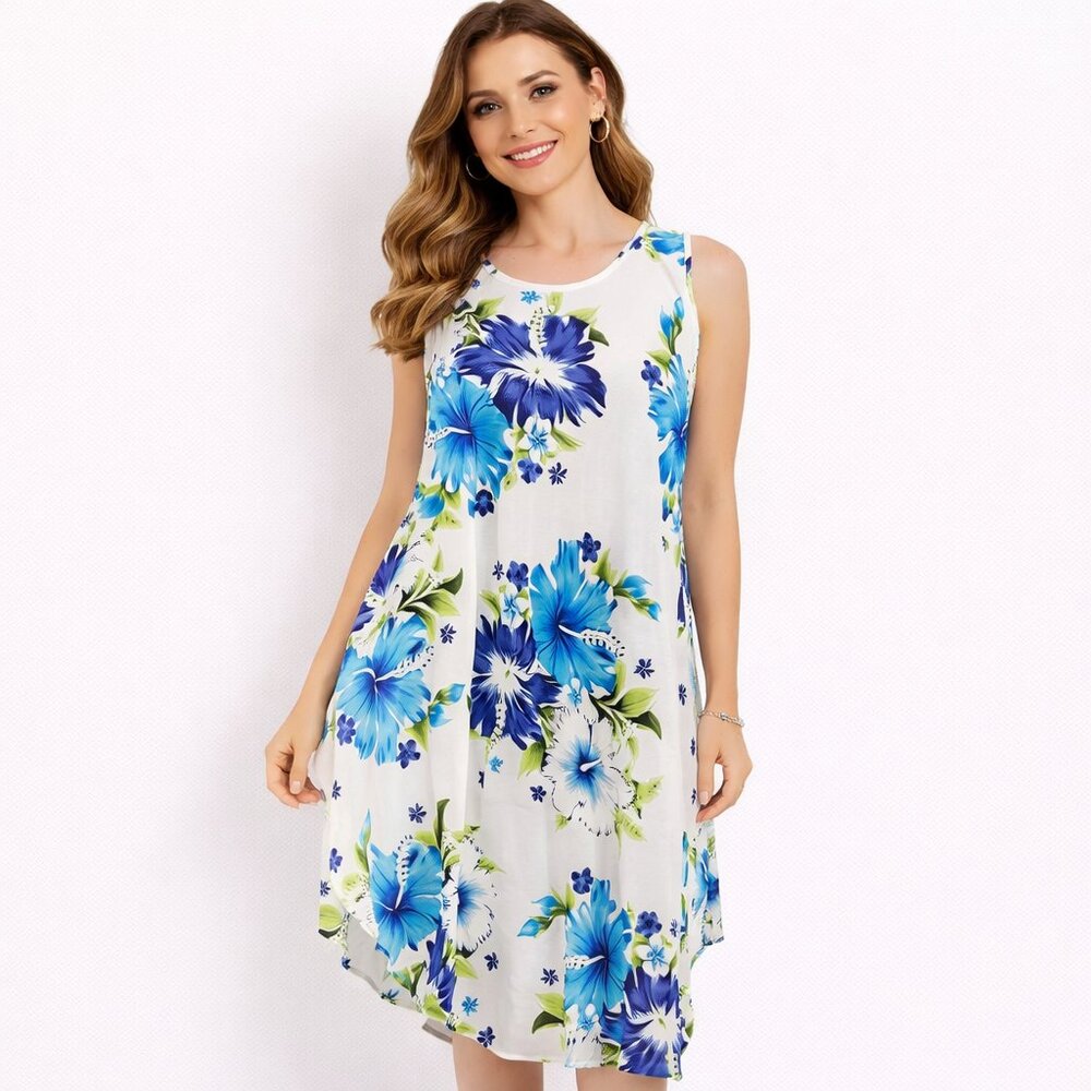 Floral Sleeveless Beach Dress with Blue and Green Accents
